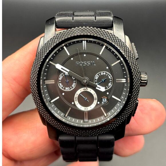 Fossil FS4487 Machine Chronograph Men’s Gunmetal Black Silicone Strap Watch - Picture 7 of 17